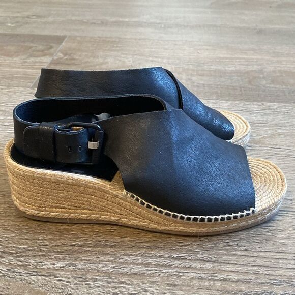 rag & bone Shoes - Rag & Bone Calla Black Leather Espadrille Wedge Sandal Size 38.5